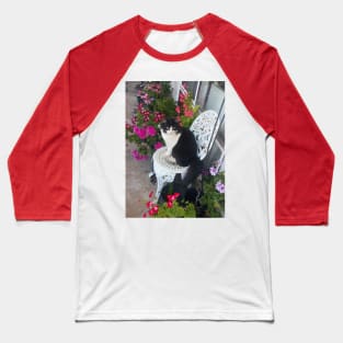 Tuxedo Cat Cute and Beautiful Flowers Baseball T-Shirt